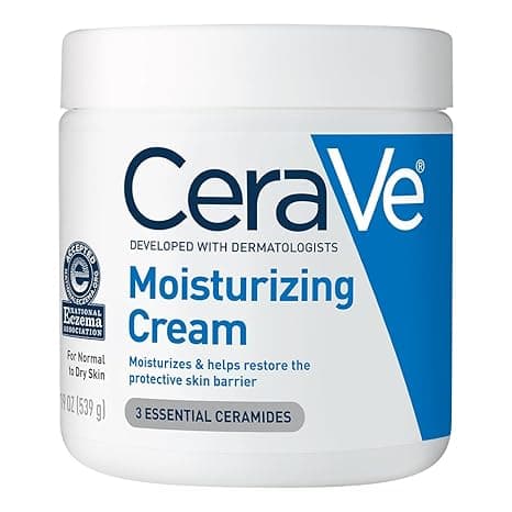 CeraVe cream jar on bathroom counter